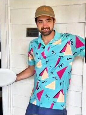 Retro 90s Geometric Print Polo Shirt | Teal Multi - Deadstock